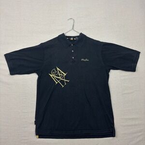 VTG Y2K Sean John Men Black Embroidered Logo Short Sleeve AOP Polo Shirt XL